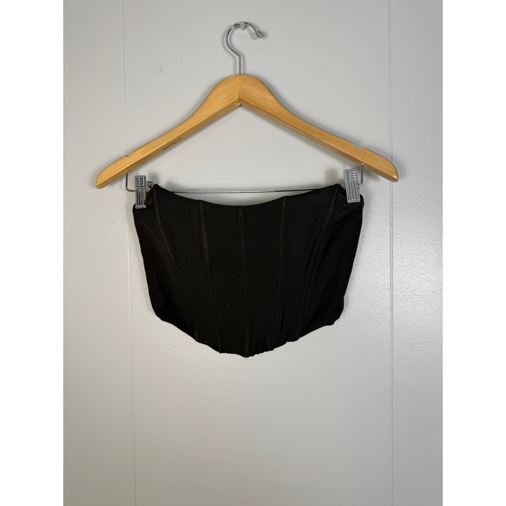 White Fox Clubwear Whimsigoth Y2K Corset Top Women XS Black Strapless Boned Crop